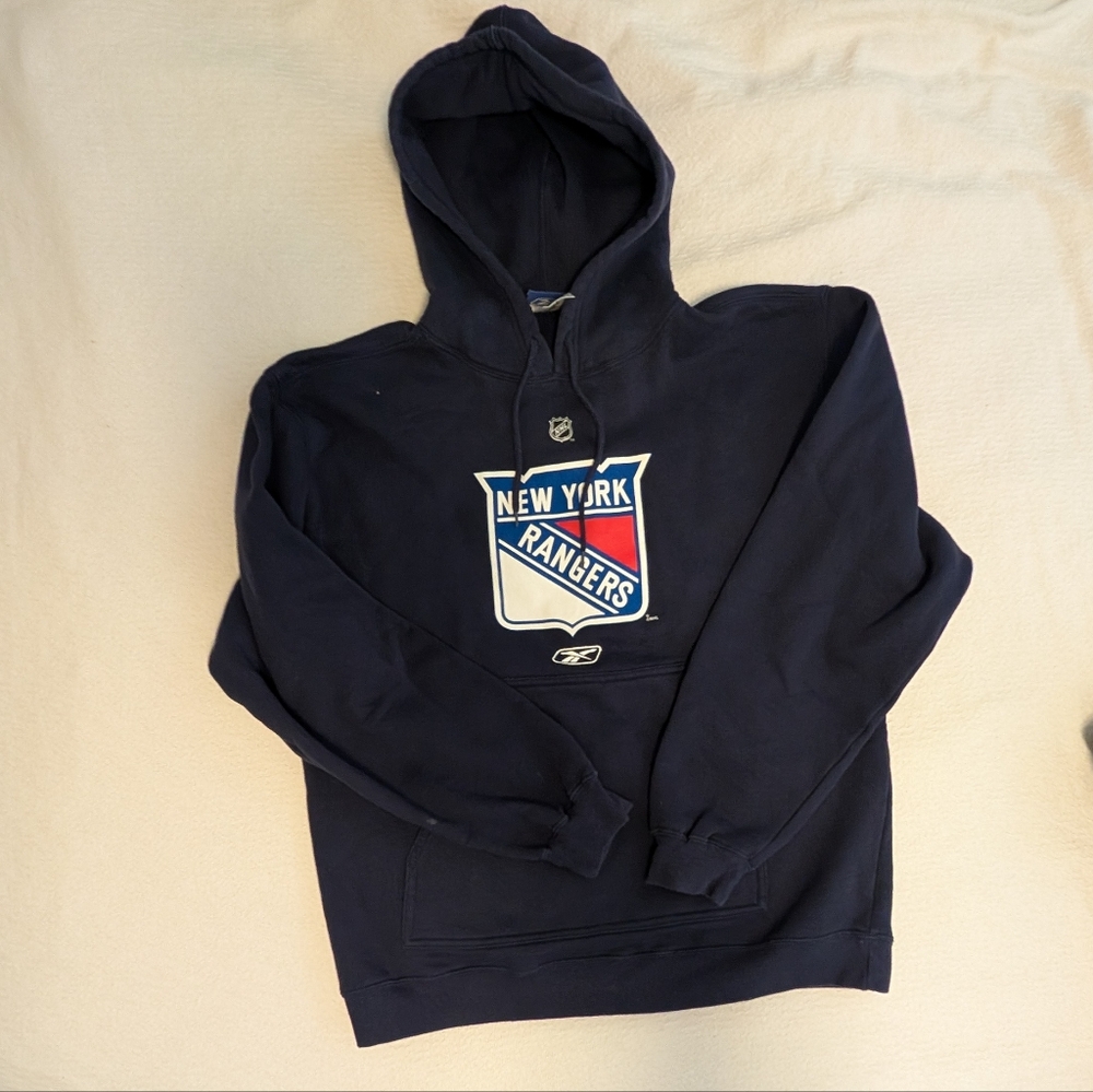 Reebok Blue Hoodie with Attached Hood and Large Logo